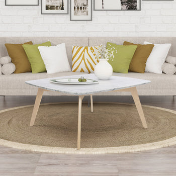 Vezzana 31" Square Italian Carrara White Marble Coffee Table with Legs